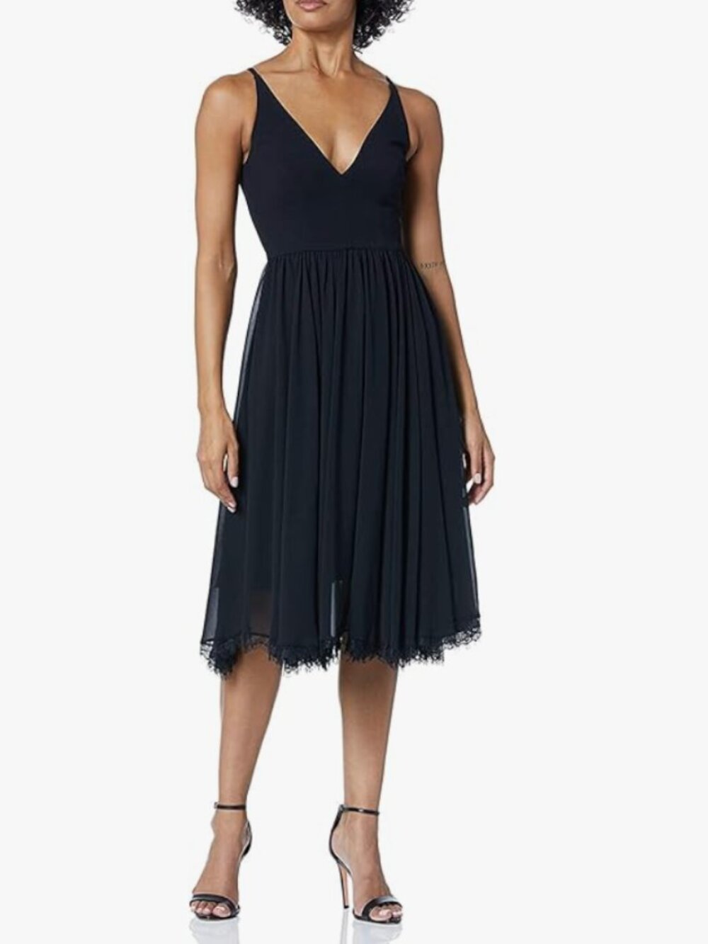 Dress the Population Women's Alicia Plunging Mix Media Sleeveless Fit and Flare - Picture 6 of 6
